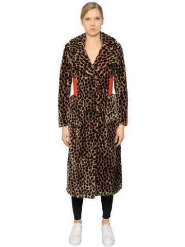 Omelya Leopard Printed Faux Fur Coat
