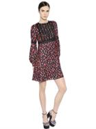 Giamba Heart Printed Crepe Sable & Lace Dress