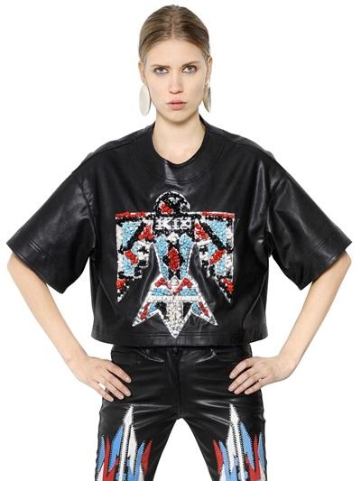Ktz Cropped Embellished Faux Leather Top