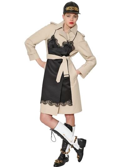 Moschino Silk Chemise & Cotton Canvas Trench Coat