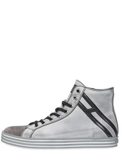 Hogan Rebel Washed Leather High Top Sneakers