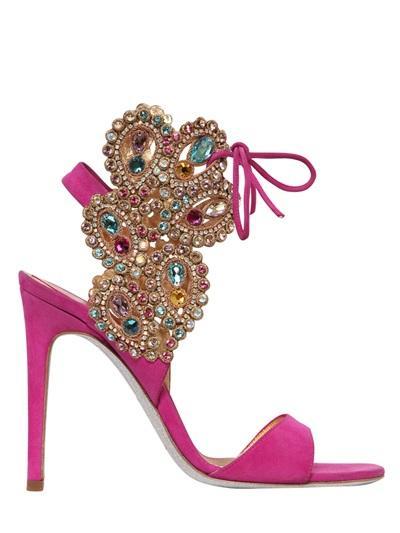 Rene Caovilla - 105mm Suede Jewel Embellished Sandals | LookMazing