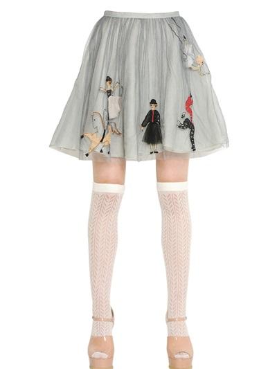 Red Valentino Circus Embroidered Layered Tulle Skirt