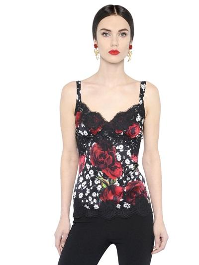 Dolce & Gabbana Floral Print Stretch Satin Silk Tank Top