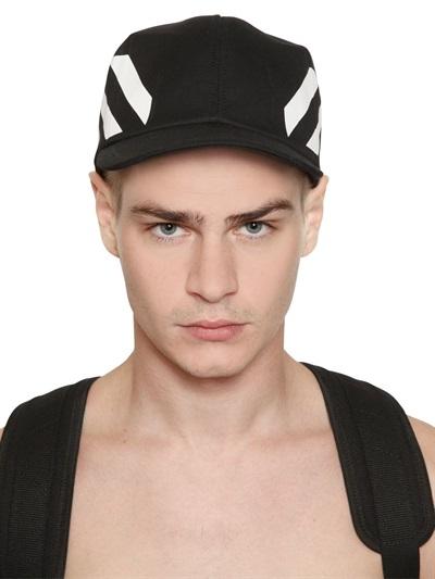 Off White Striped Cotton Canvas Baseball Hat