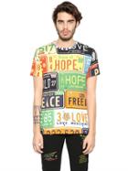 Love Moschino Car Plates Printed Cotton T-shirt