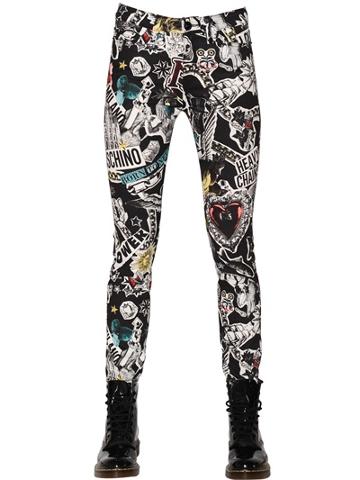 Love Moschino Tattoo Printed Cotton Denim Jeans