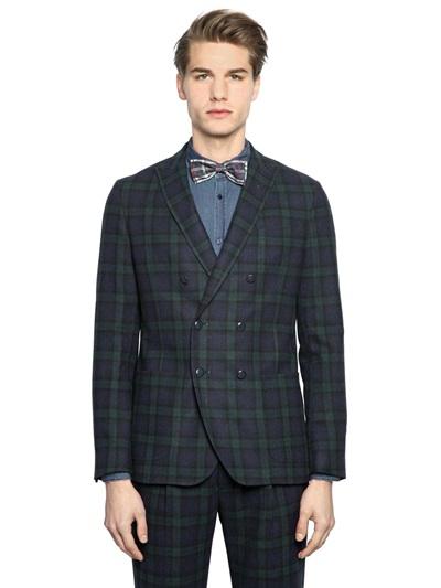 Manuel Ritz Slim Fit Wool Blend Black Watch Jacket