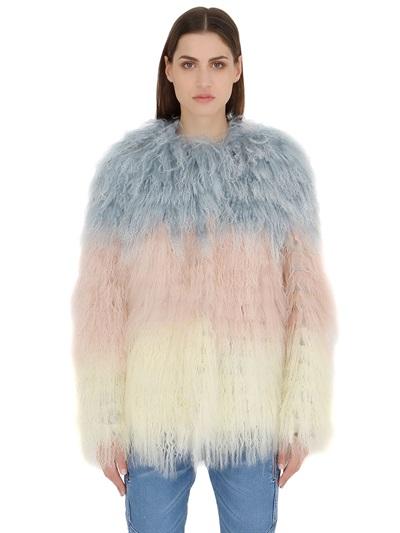 Mate Color Blocked Mongolia Fur Coat
