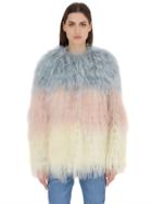Mate Color Blocked Mongolia Fur Coat