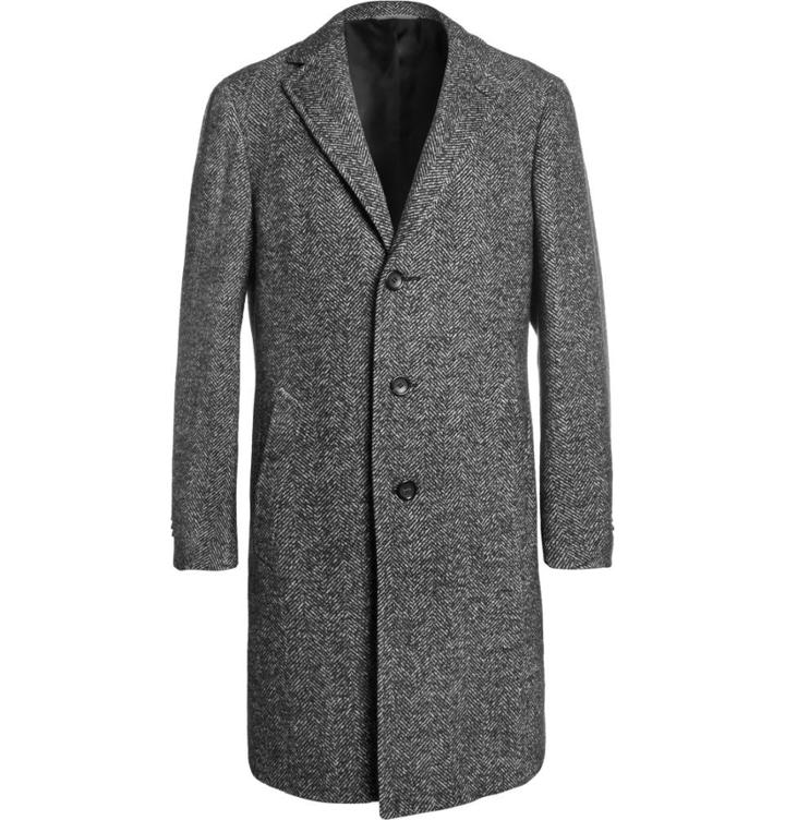 Canali Kei Unstructured Herringbone Wool-blend Overcoat