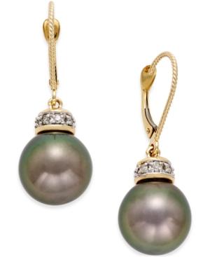 Tahitian Freshwater Pearl (11mm) And Diamond (1/4 Ct. T.w.) Drop Earrings In 14k Gold