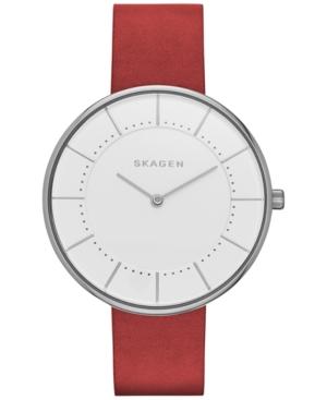 Skagen Women's Red Leather Strap Watch 38mm Skw2559