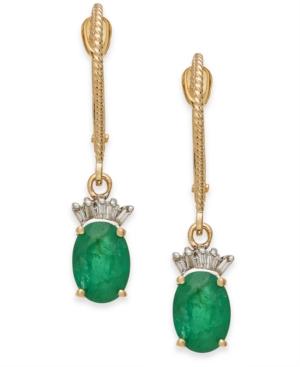 Emerald (1-5/8 Ct. T.w.) & Diamond (1/10 Ct. T.w.) Drop Earrings In 14k Gold