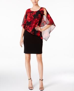 Connected Floral-print Chiffon Cape Dress