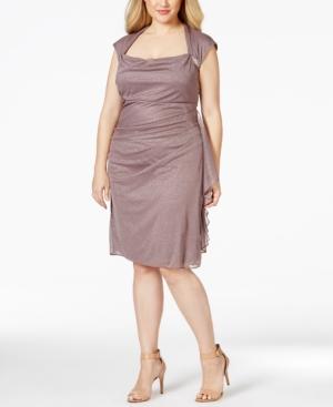 R & M Richards Plus Size Ruched Glitter Chiffon Dress