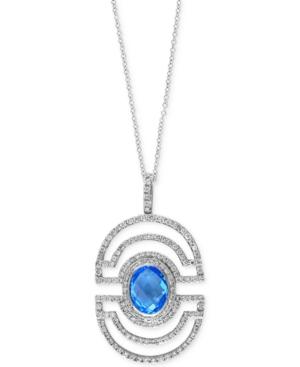 Effy Blue Topaz (2-7/8 Ct. T.w.) And Diamond (1 Ct. T.w.) Geometric Pendant Necklace In 14k White Gold