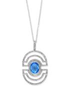 Effy Blue Topaz (2-7/8 Ct. T.w.) And Diamond (1 Ct. T.w.) Geometric Pendant Necklace In 14k White Gold