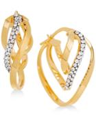 Crystal Overlap Twisted Hoop Earrings In 14k Gold