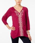 Style & Co Embroidered Bishop-sleeve Top, Only At Macy's