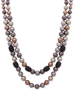 Anne Klein Hematite-tone Jet Pave Bead & Colored Imitation Pearl Double-row Necklace