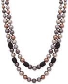 Anne Klein Hematite-tone Jet Pave Bead & Colored Imitation Pearl Double-row Necklace