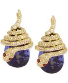 Betsey Johnson Gold-tone Pave Snake Blue Stone Drop Earrings