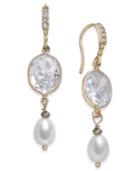 Paul & Pitu Naturally Two-tone Pave & Imitation Pearl Double Drop Earrings