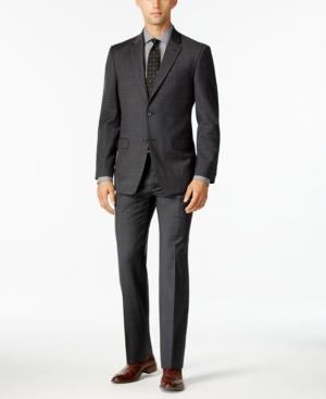 Tommy Hilfiger Men's Slim-fit Charcoal Windowpane Stretch Performance Suit