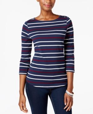 Charter Club Button-shoulder Striped Top, Created For Macy's