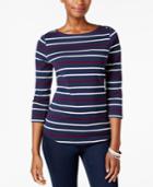 Charter Club Button-shoulder Striped Top, Created For Macy's
