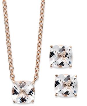 14k Rose Gold Over Sterling Silver Jewelry Set, Cushion-cut White Quartz Earrings And Pendant (5 Ct. T.w.)