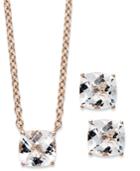 14k Rose Gold Over Sterling Silver Jewelry Set, Cushion-cut White Quartz Earrings And Pendant (5 Ct. T.w.)