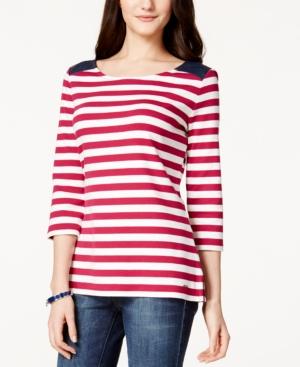 Tommy Hilfiger Faux-leather Shoulder Striped Top
