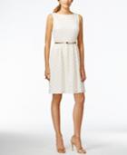Ronni Nicole Sparkle Eyelet Lace Belted Fit-and-flare Dress