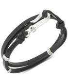 R.t. James Men's Silver-tone Hook Black Leather Wrap Bracelet, A Macy's Exclusive Style