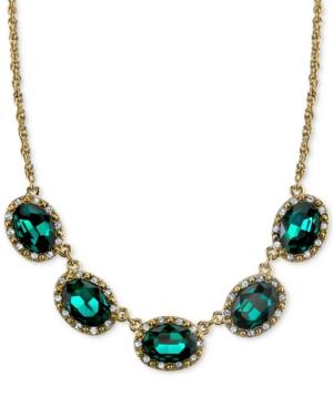 2028 Gold-tone Green Oval Crystal Necklace