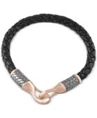 Effy Men's Woven Black Leather Bracelet In Sterling Silver And 14k Rose Gold-plated Sterling Silver