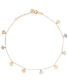 Tri-color Flat Heart Charm Ankle Bracelet In 14k Gold, White Gold & Rose Gold
