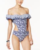 Jessica Simpson Cut-out Ruffled Printed One-piece Swimsuit Women's Swimsuit