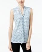 Charter Club Printed Tie-neck Top, Only At Macy's
