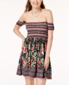 Planet Gold Juniors' Border-print Smocked Dress