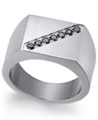 Sutton By Rhona Sutton Men's Stainless Steel Black Cubic Zirconia Ring