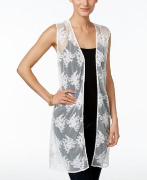 Style & Co. Sheer Embroidered Long Vest, Only At Macy's