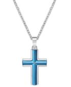 Men's Diamond Accent Cross Pendant Necklace In Stainless Steel Blue Ion-plating