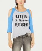 Love Tribe Juniors' Cold-shoulder Printed Baseball T-shirt