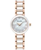Bulova Women's Diamond Accent White Ceramic And Rose Gold-tone Stainless Steel Bracelet Watch 30mm 98p160