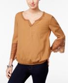 Style & Co Flutter-sleeve Crochet-trim Top, Only At Macy's