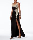 Betsy & Adam Embroidered Illusion Gown