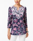 Charter Club Embroidered Floral-print Tunic, Only At Macy's